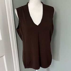 Kate Hill Brown Sleeveless V-Neck Top Shirt Blouse Size XL